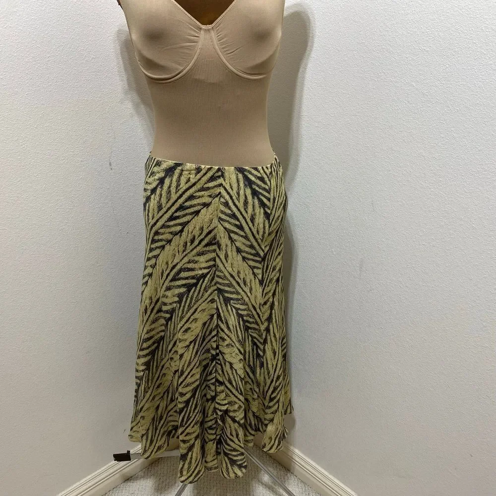 Lauren Ralph Lauren Silk Linen Skirt Zebra Print Flair Ruffle Slit Size Medium